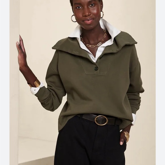 BANANA REPUBLIC Olive green collared sweatshirt - Picture 5 of 5